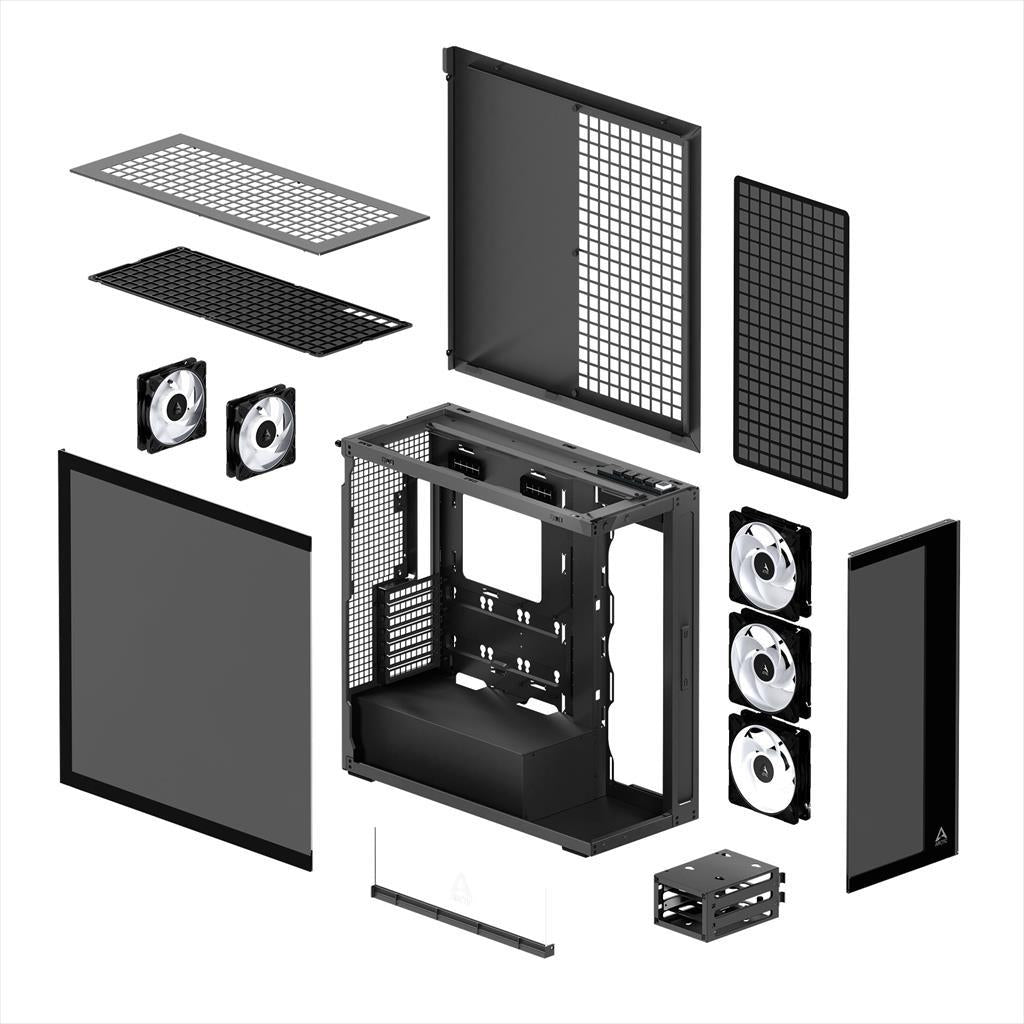 CASE ARCTIC E-ATX Mid-Tower XTENDER BLACK with tempered glass,2x120mm P12 Pro ARGB, 3x140mm P14 Pro Reverse ARGB, 2x USB-A 3.2 , USB-C 3.2,3.5 mm Jack, ACPCC00015A