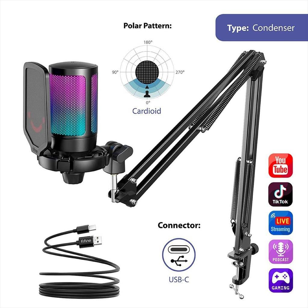 MICROPHONE FIFINE A6T RGB, w/ARM, USB Type-C, 2.5m cable