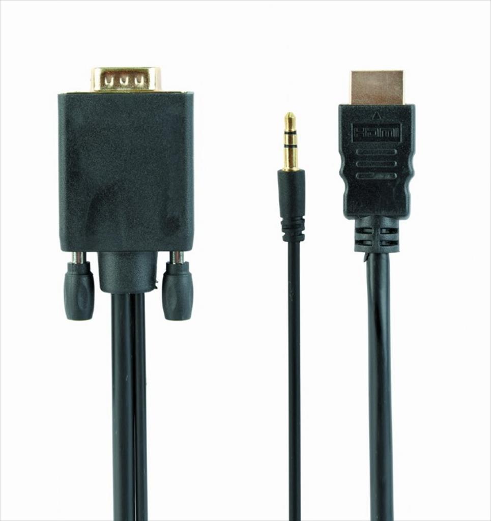 CABLES MONITOR HDMI to VGA & Audio 3m Black, CABLEXPERT, A-HDMI-VGA-03-10