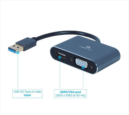 CONVERTOR USB 3.0 TO HDMI + VGA CABLEXPERT, Grey, A-USB3-HDMIVGA-01