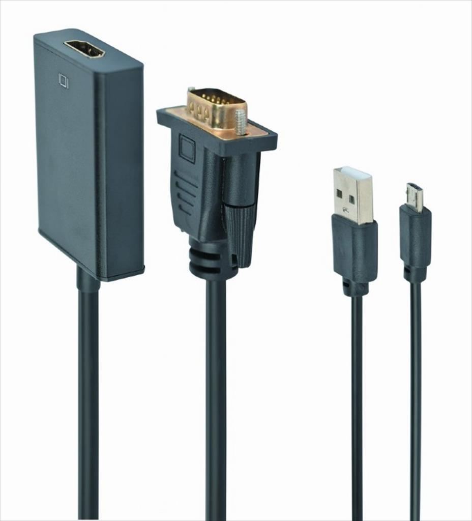 CONVERTOR VGA (M) TO HDMI (F) + audio w/USB for power,GEMBIRD, A-VGA-HDMI-01