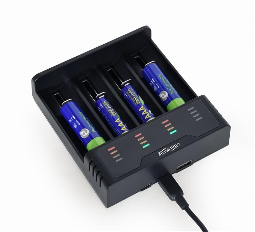 Battery CHARGER FAST ENERGENIE, 4x AA/AAA, BLACK,  Micro-USB + TYPE-C, BC-USB-02