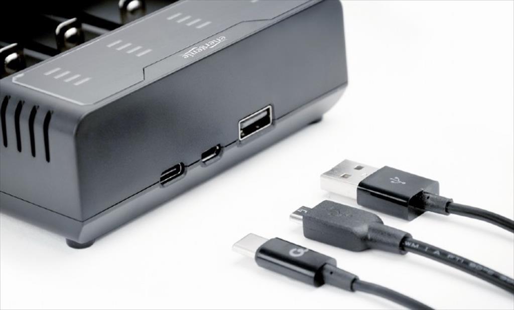 Battery CHARGER FAST ENERGENIE, 4x AA/AAA, BLACK,  Micro-USB + TYPE-C, BC-USB-02