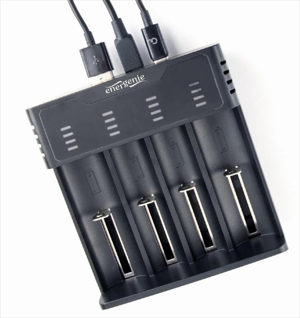 Battery CHARGER FAST ENERGENIE, 4x AA/AAA, BLACK,  Micro-USB + TYPE-C, BC-USB-02