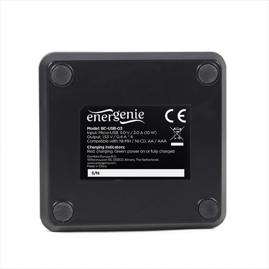 Battery CHARGER ENERGENIE, 4x AA/AAA, BLACK, TYPE-C, BC-USB-03