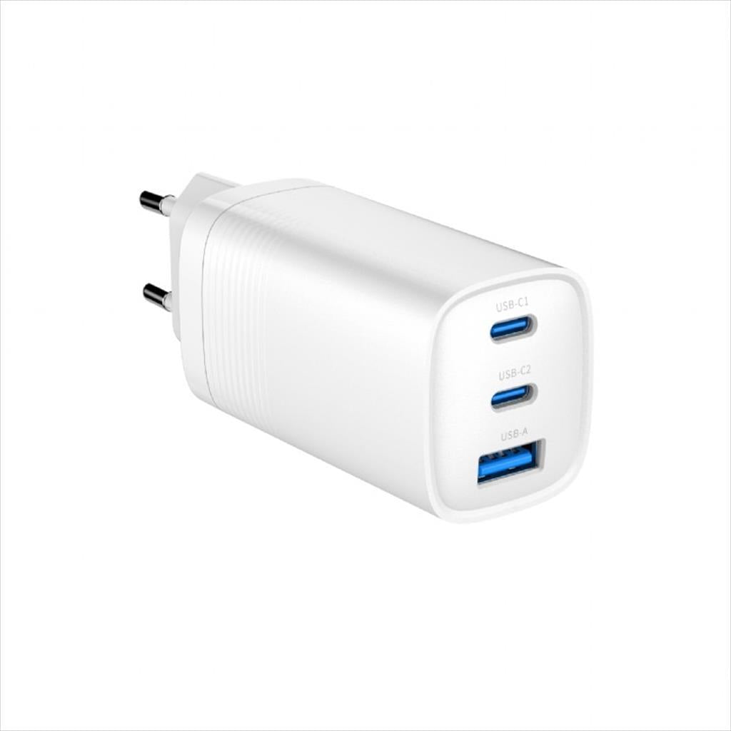 PHONE CHARGER FAST GEMBIRD 3-PORT (USB-A/2xUSB-C) GaN 67W, TA-UC-PDQC65-01-W