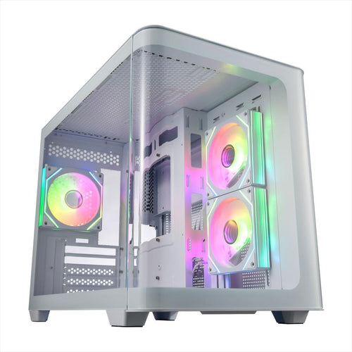 CASE FSP microATX Mid-Tower S380-WA, 2x120mm reverse PWM ARGB, 1xw120mm PWM ARGB/CURVED GLASS, White