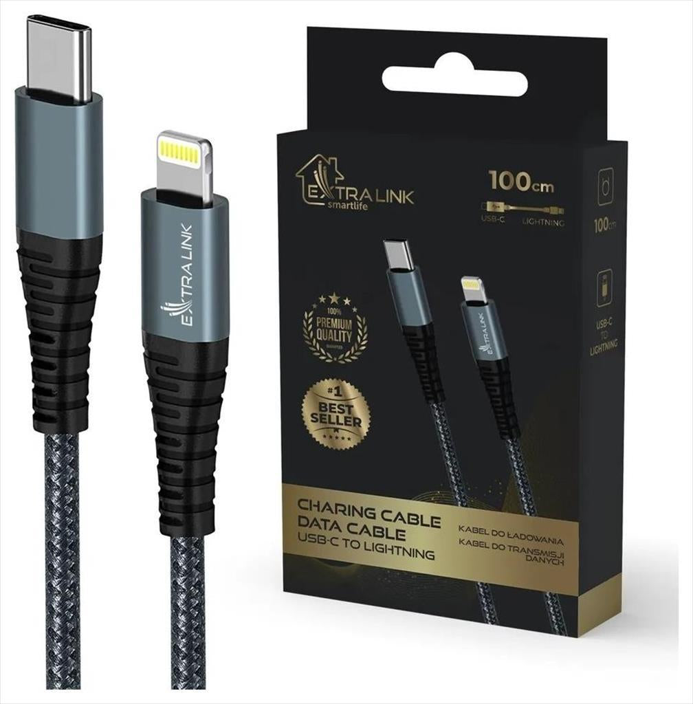 CABLES USB TYPE-C TO LIGHTNING 1M, EXTRALINK Smart Life 27W,  Black
