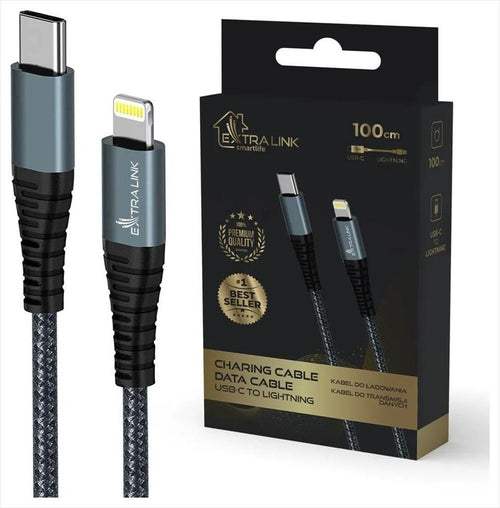 CABLES USB TYPE-C TO LIGHTNING 1M, EXTRALINK Smart Life 27W,  Black