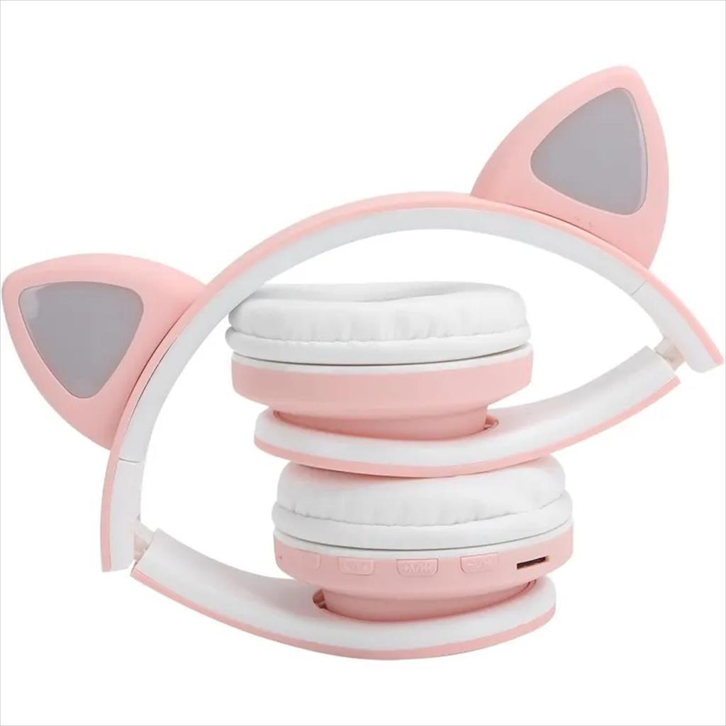 HEADPHONES WIRED EXTRALINK KIDS CAT-EAR PRO, PINK, FOLDABLE, RGB