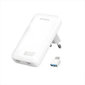 PHONE CHARGER 4SMARTS GaN FlatPlug Slim 2x Type-C 65W w/ USB-C to USB-A adapter, (no cable included), White