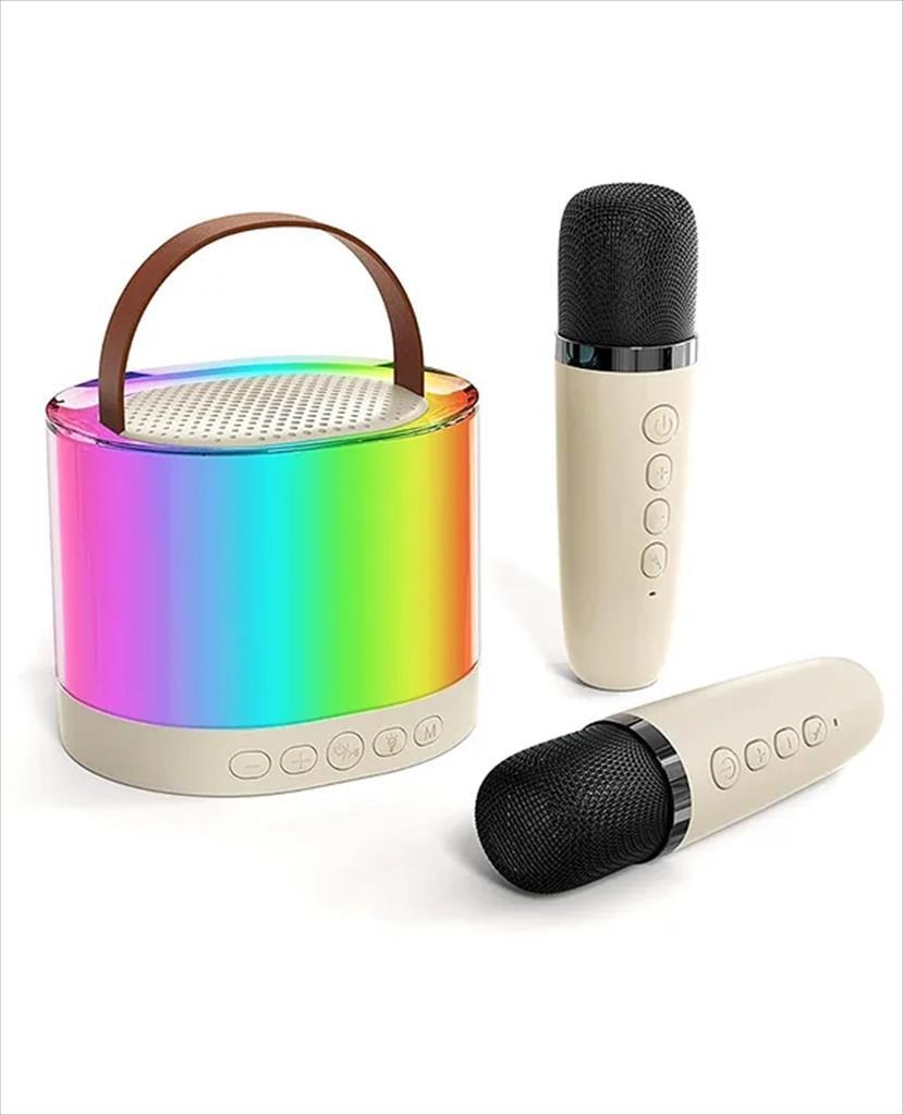 SPEAKERS BLUETOOTH EXTRALINK KIDS KARAOKE SET, x2 MICS+SPEAKER RGB MULTI COLOR, (BT, AUX, SD CARD) BEIGE