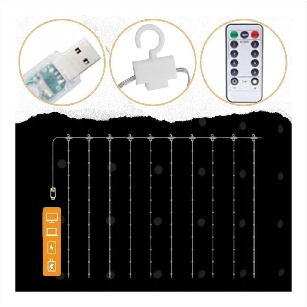 LED LIGHT CURTAIN EXTRALINK 3x3m, 300x LED, cold white, 8 modes, EX.95405