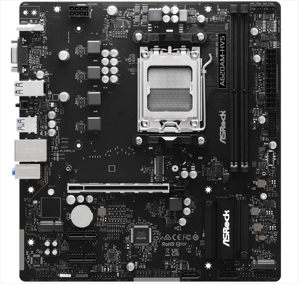 MB AM5 A620AM-HVS ASROCK, 2xDDR5 6800Mhz, 1xPCIex16 4.0, 2xPCIex1, 2x M.2, HDMI, VGA, 2xSATAIII, 90-MXBSR0-A0UAYZMB AM5 A620AM-HVS ASROCK, 2xDDR5 6800Mhz, 1xPCIex16 4.0, 2xPCIex1, 2x M.2, HDMI, VGA, 2xSATAIII, 90-MXBSR0-A0UAYZ