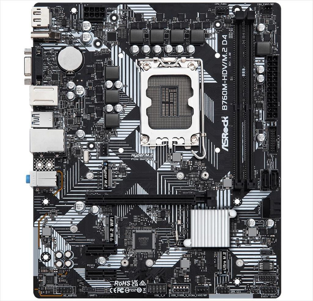 MB 1700 B760M-HDV/M.2 D4   ASROCK, 2xDDR4 5333MHz(OC), 2xM.2, HDMI, DP, VGA, PCIex 4.0 x16, 2xPCIex 3.0 x1, 4xSATAIII, USB3.2Gen1 Type-C, 90-MXBL40-A0UAYZ