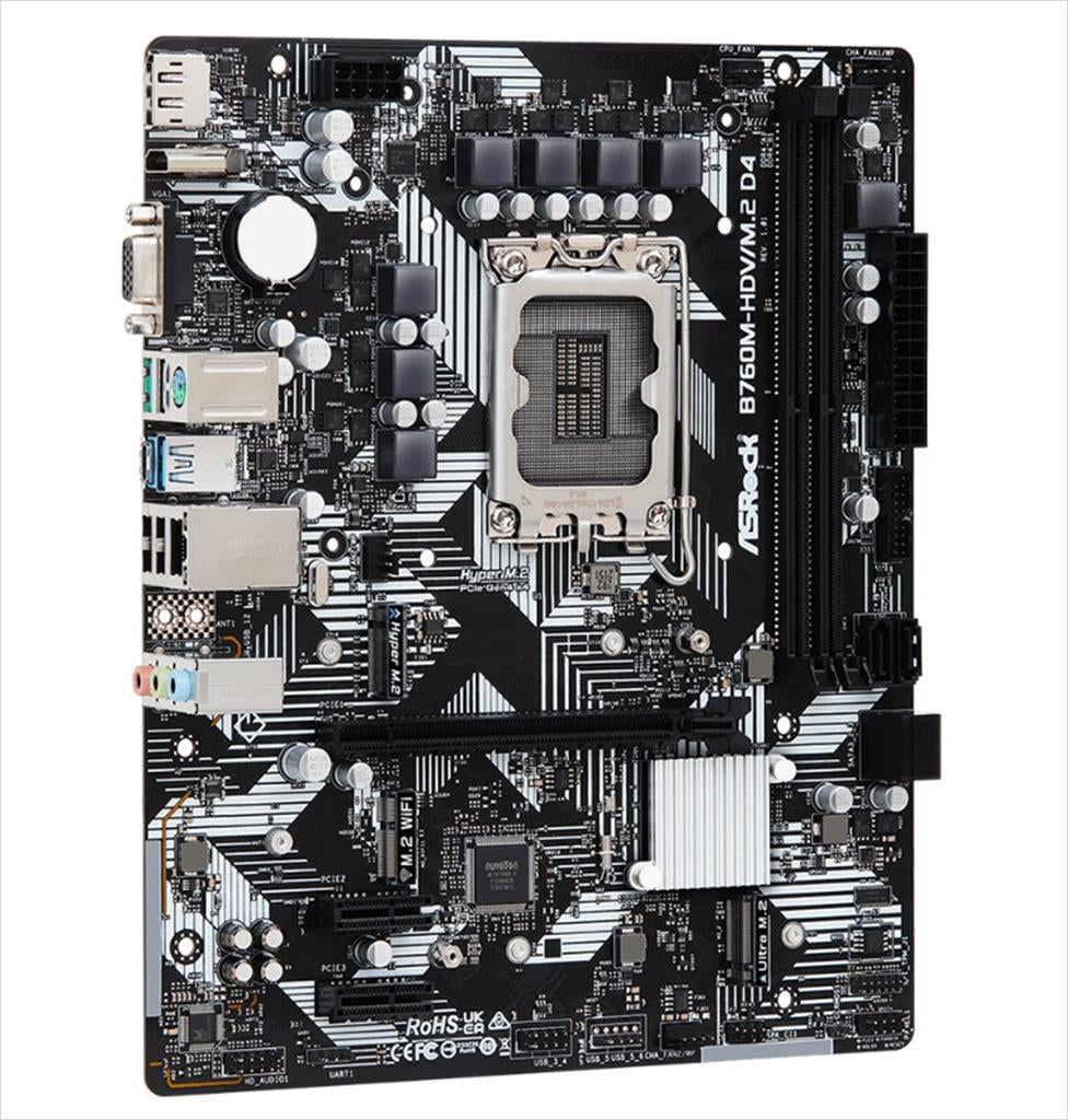 MB 1700 B760M-HDV/M.2 D4   ASROCK, 2xDDR4 5333MHz(OC), 2xM.2, HDMI, DP, VGA, PCIex 4.0 x16, 2xPCIex 3.0 x1, 4xSATAIII, USB3.2Gen1 Type-C, 90-MXBL40-A0UAYZ