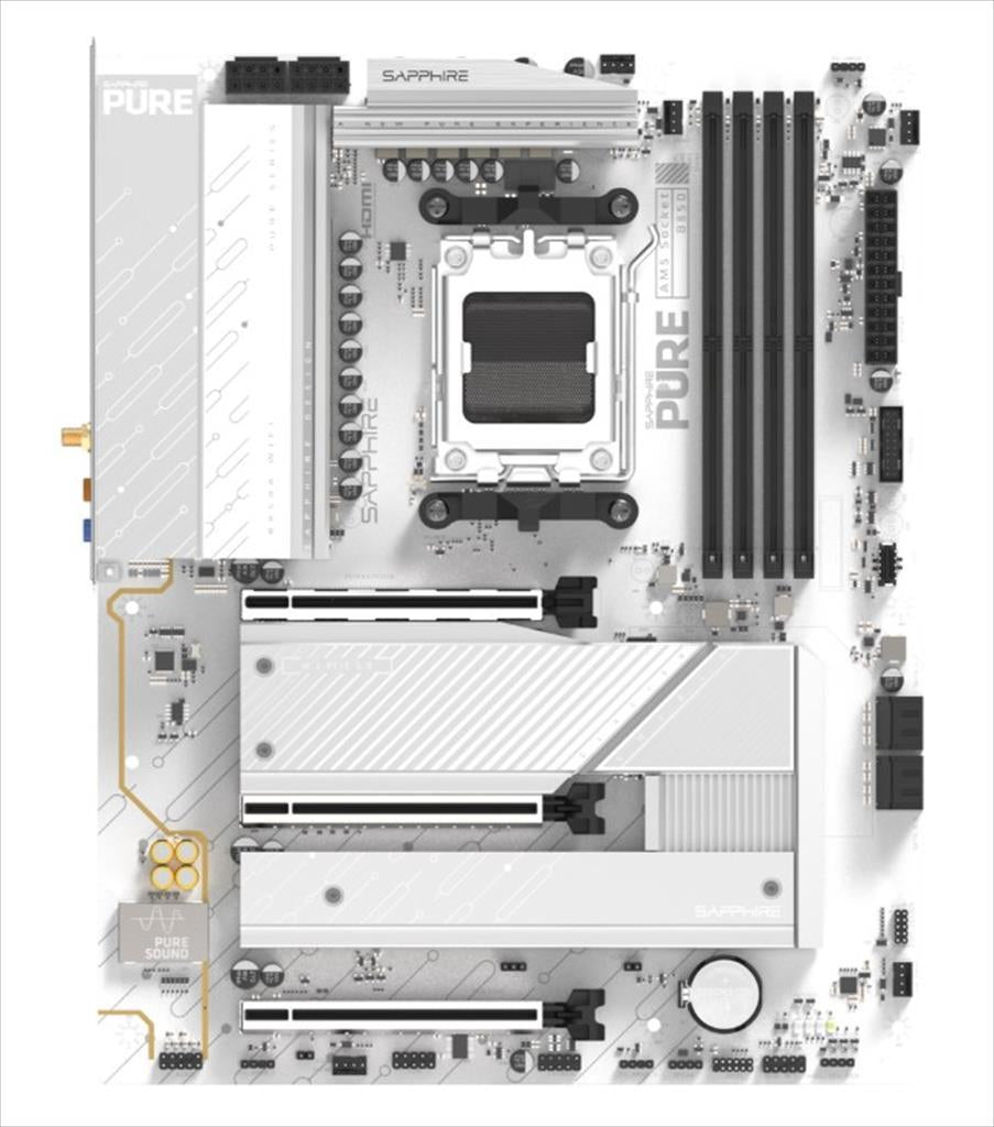 MB AM5 B850A PURE WHITE WIFI7 SAPPHIRE 4xDDR5 8000Mhz (O.C), DP, HDMI, PCI-Ex16 5.0, PCI-Ex4 4.0, PCI-Ex2 4.0, 3xM.2, 4xSATA3, 2.5GbE, Wi-Fi 7, BT 5.4, 52123-11-40G