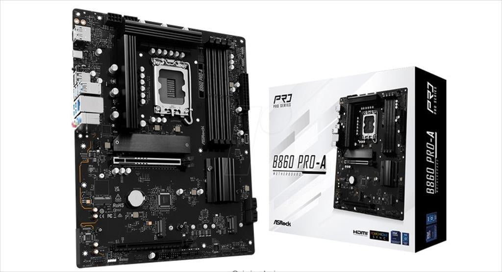 MB 1851 B860 PRO-A ASROCK, 4xDDR5 8666MHz(OC), PCIex16 5.0, PCIex4 4.0, 3xM.2, 4xSATAIII, HDMI, DP, 2.5G LAN, 90-MXBRN0-A0UAYZ