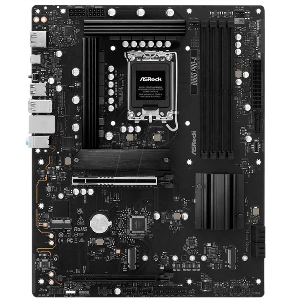MB 1851 B860 PRO-A ASROCK, 4xDDR5 8666MHz(OC), PCIex16 5.0, PCIex4 4.0, 3xM.2, 4xSATAIII, HDMI, DP, 2.5G LAN, 90-MXBRN0-A0UAYZ