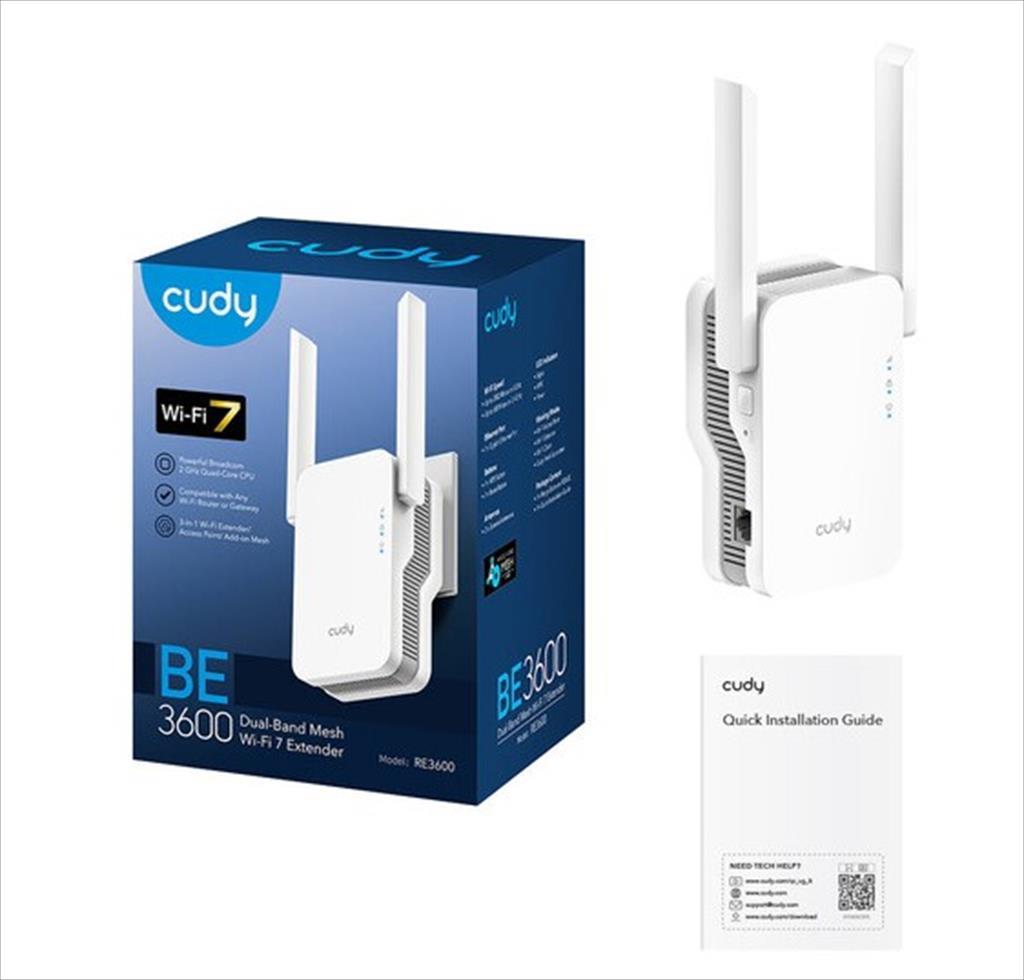 NET RANGE EXTENDER RE3600 CUDY, BE3600, Wi-Fi7, 1xGIGABIT, x2 antennas