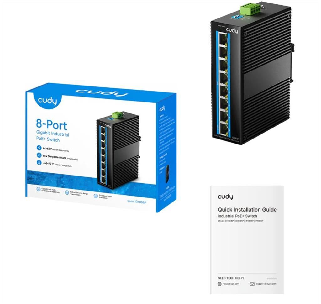 NET Switch CUDY INDUSTRIAL 8-port, IG1008P 8x10/100/1000M PoE+ Switch 65W