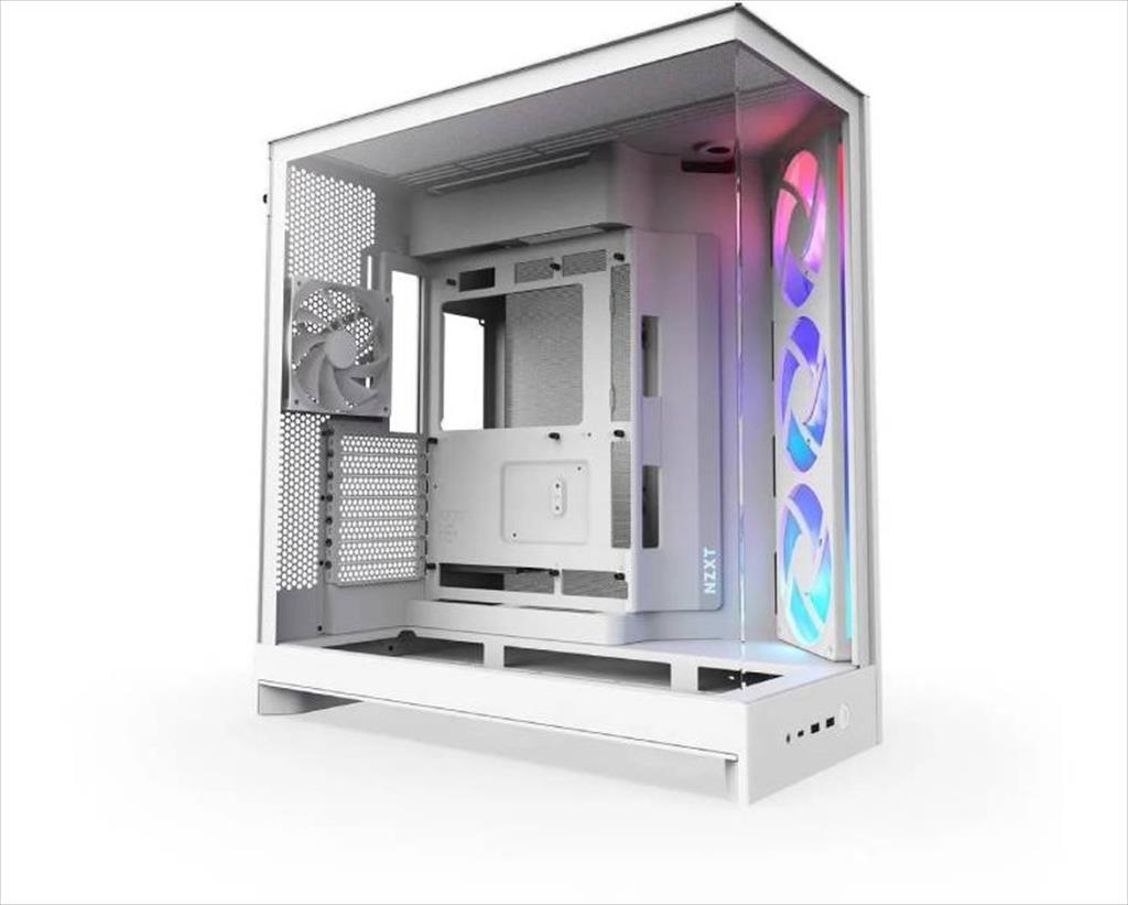 CASE NZXT ATX Mid-Tower H9 FLOW RGB (2025) w/2xWINDOWS + Top MESH, F420 RGB Core single-frame fan,F120Q (CV) fan, USB-C 3.2, 2xUSB-A 3.2, White CM-H92FW-R1