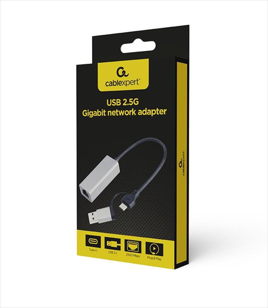 NET LAN USB TYPE-C/USB 3.2 2.5G CABLEXPERT, Grey, A-USB3AC-LAN2G-01