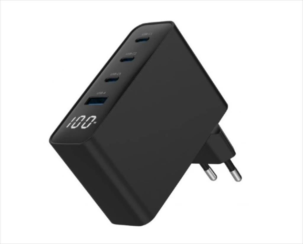 PHONE CHARGER FAST GEMBIRD 4-PORT (USB-A/3xUSB-C) GaN 100W w/LCD, TA-UC-PDQC100LCD-01-BK
