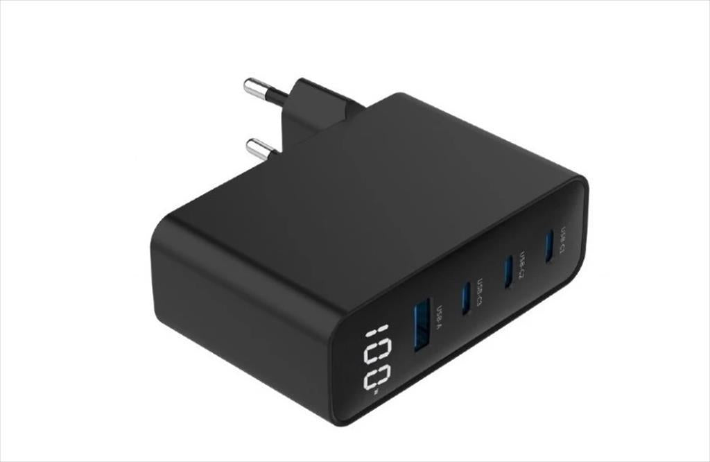 PHONE CHARGER FAST GEMBIRD 4-PORT (USB-A/3xUSB-C) GaN 100W w/LCD, TA-UC-PDQC100LCD-01-BK