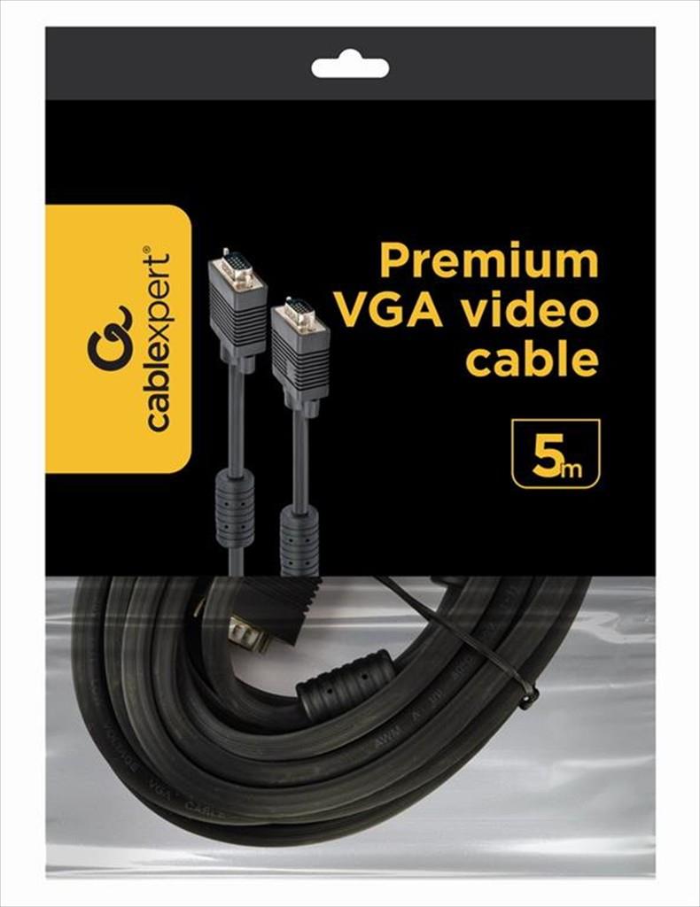CABLES MONITOR VGA M-M 5m PREMIUM Dual Shielded w/ Ferrite Core CABLEXPERT, CC-PPVGA-5M-B