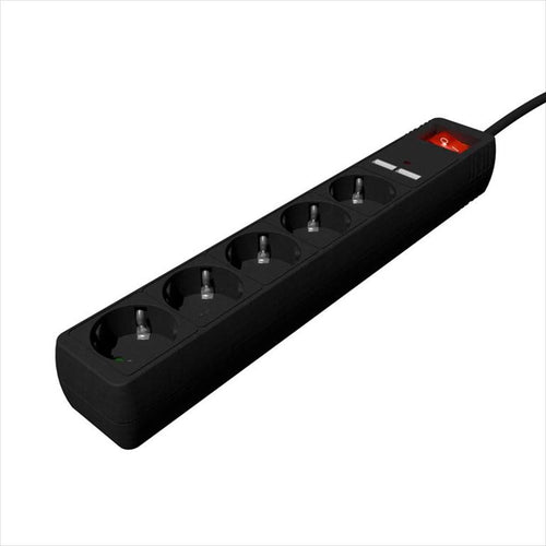 CABLES POWER EXTENSION GEMBIRD 1.5m 5xSHUKO, 2x USB, Black, SPG5-U2-5-02