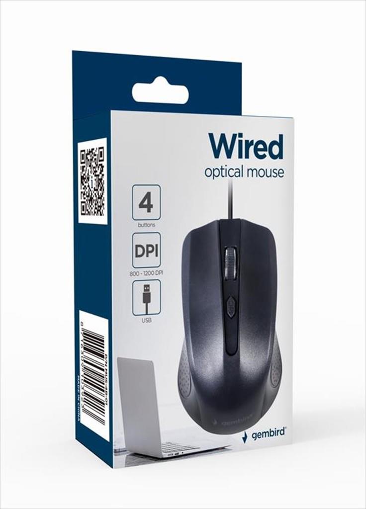 MOUSE WIRED USB GEMBIRD, 1200DPI, black ,MUS-4B-01