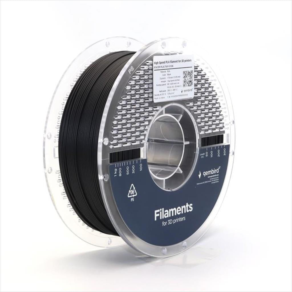 FILAMENT FOR 3D PRINTER HIGH SPEED PLA 1,75mm 1kg GEMBIRD Black, 3DP-PLA1.75HY-01-BK