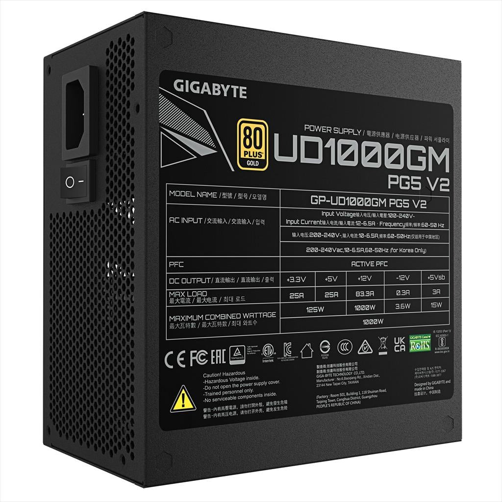 PSU 1000W GIGABYTE UD1000GM PG5 V2 w/PCIe 5.1, 80 Plus GOLD FULL MODULAR, GP-UD1000GM PG5 V2