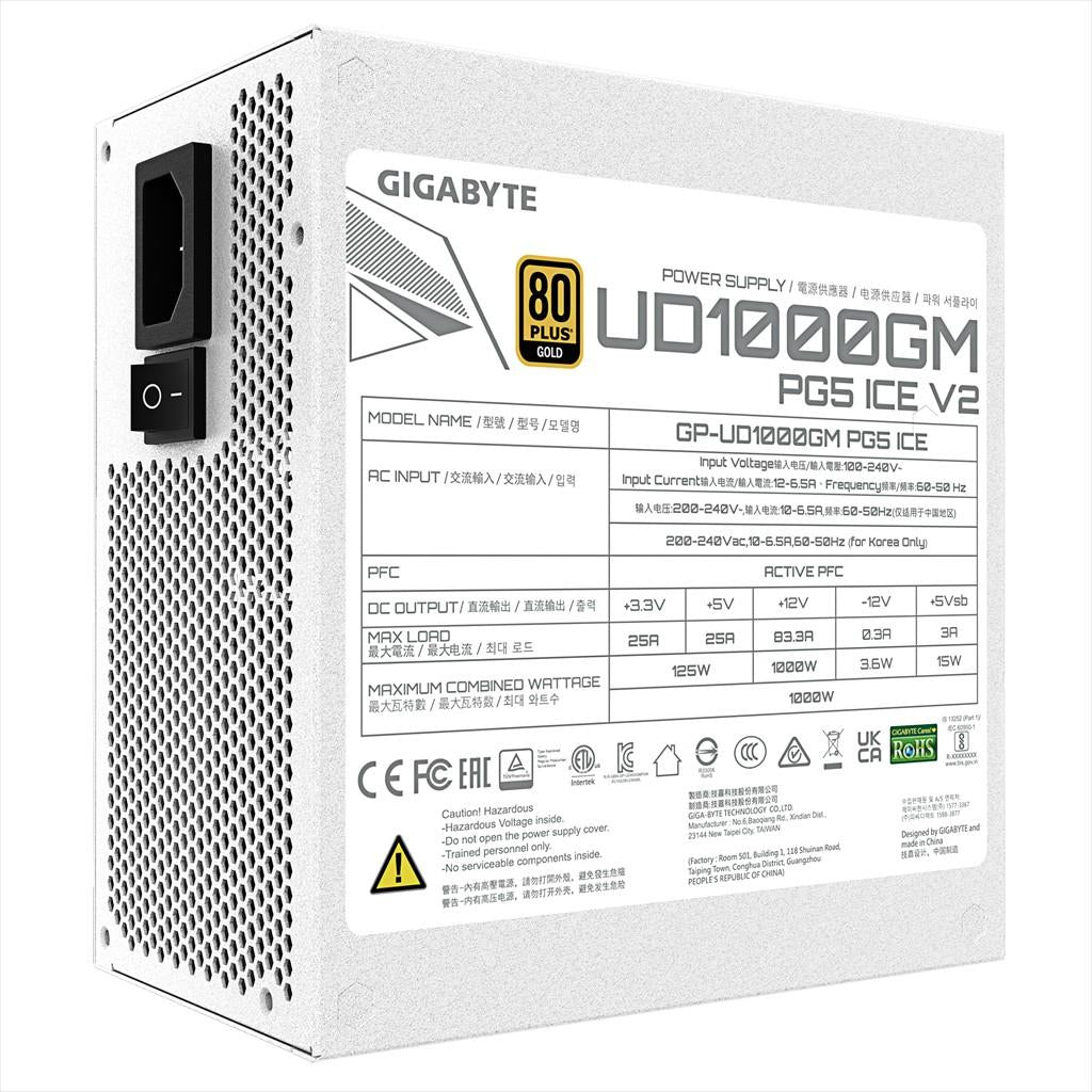 PSU 1000W GIGABYTE UD1000GM PG5 V2 ICE w/PCIe 5.1, 80 Plus GOLD FULL MODULAR, WHITE, GP-UD1000GM PG5 V2 ICE