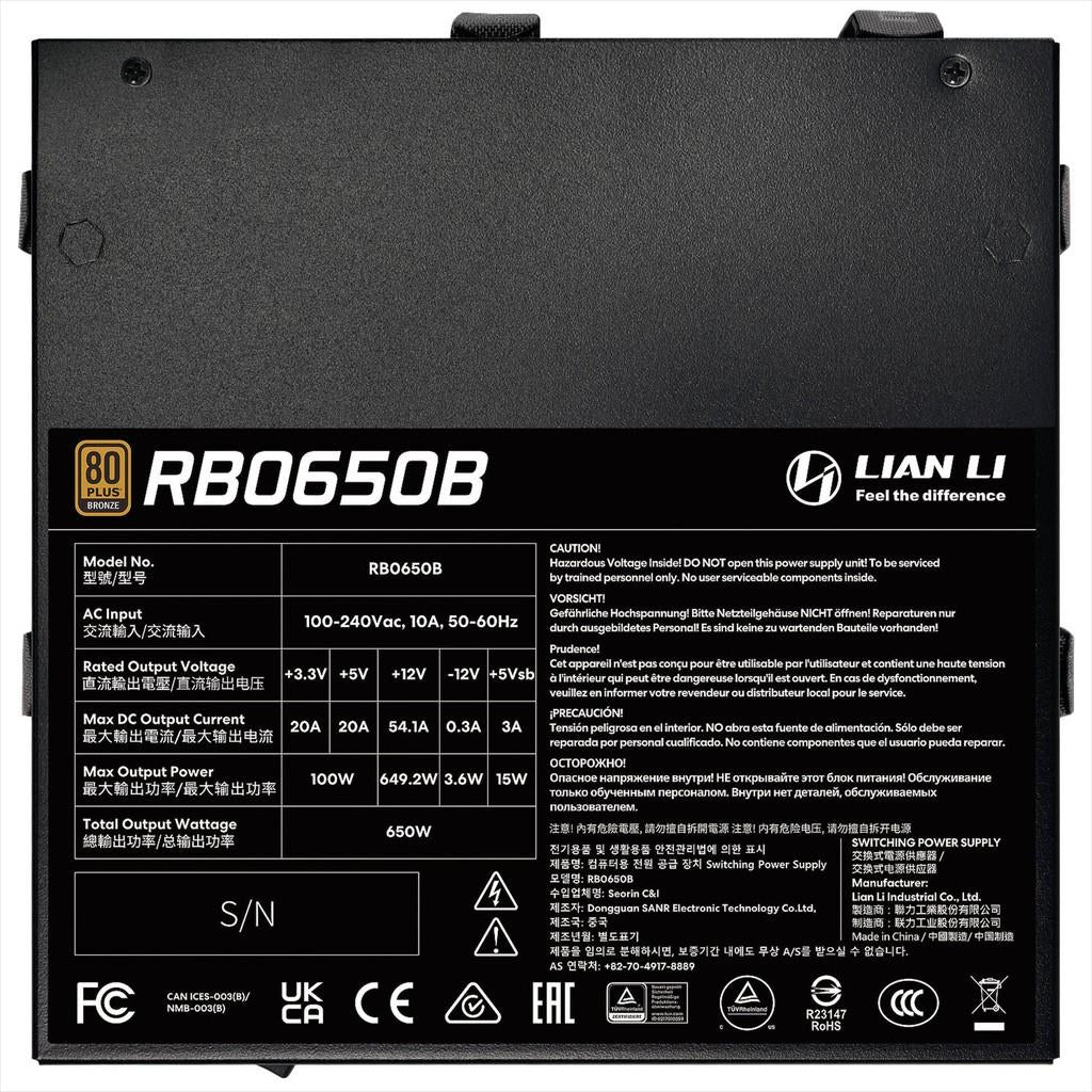 PSU 650W LIAN LI RB650B 80+ BRONZE PCIe 5.1, ATX 3.1 , BLACK, RB0650B