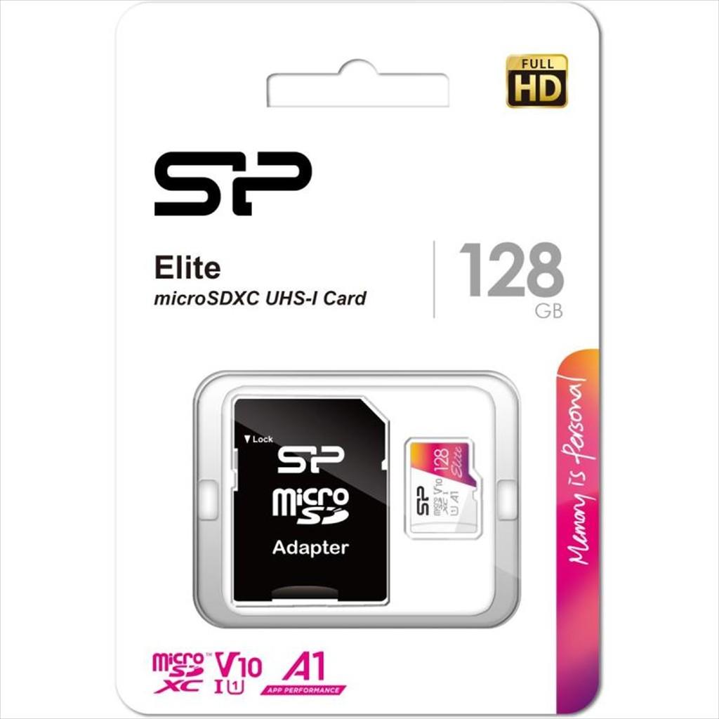 MEMORY CARD SILICON POWER MICRO-SD ELITE COLORFUL 128GB C10 w/adapter, SP128GBSTXBV1V20SP
