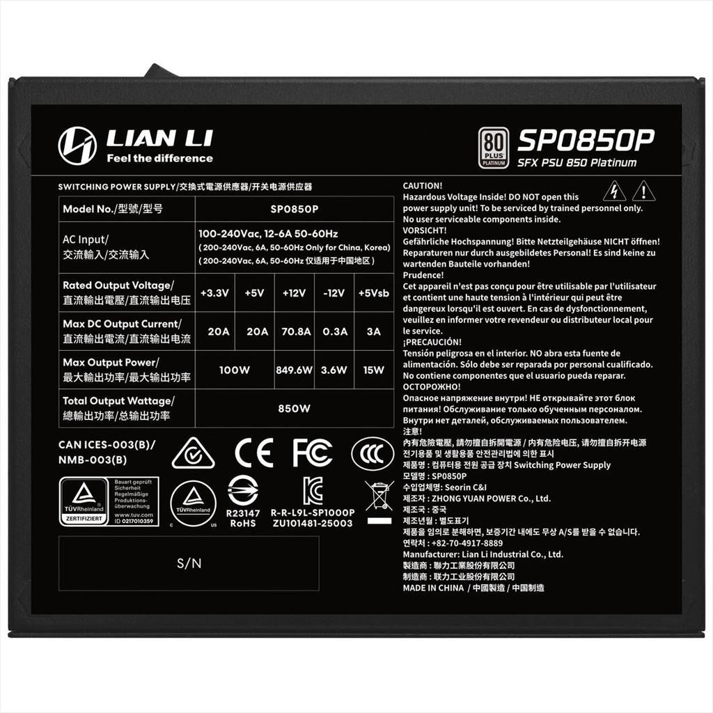 PSU 850W LIAN LI SFX SP850P 80+ PLATINUM, FULL MODULAR, BLACK, SP0850P