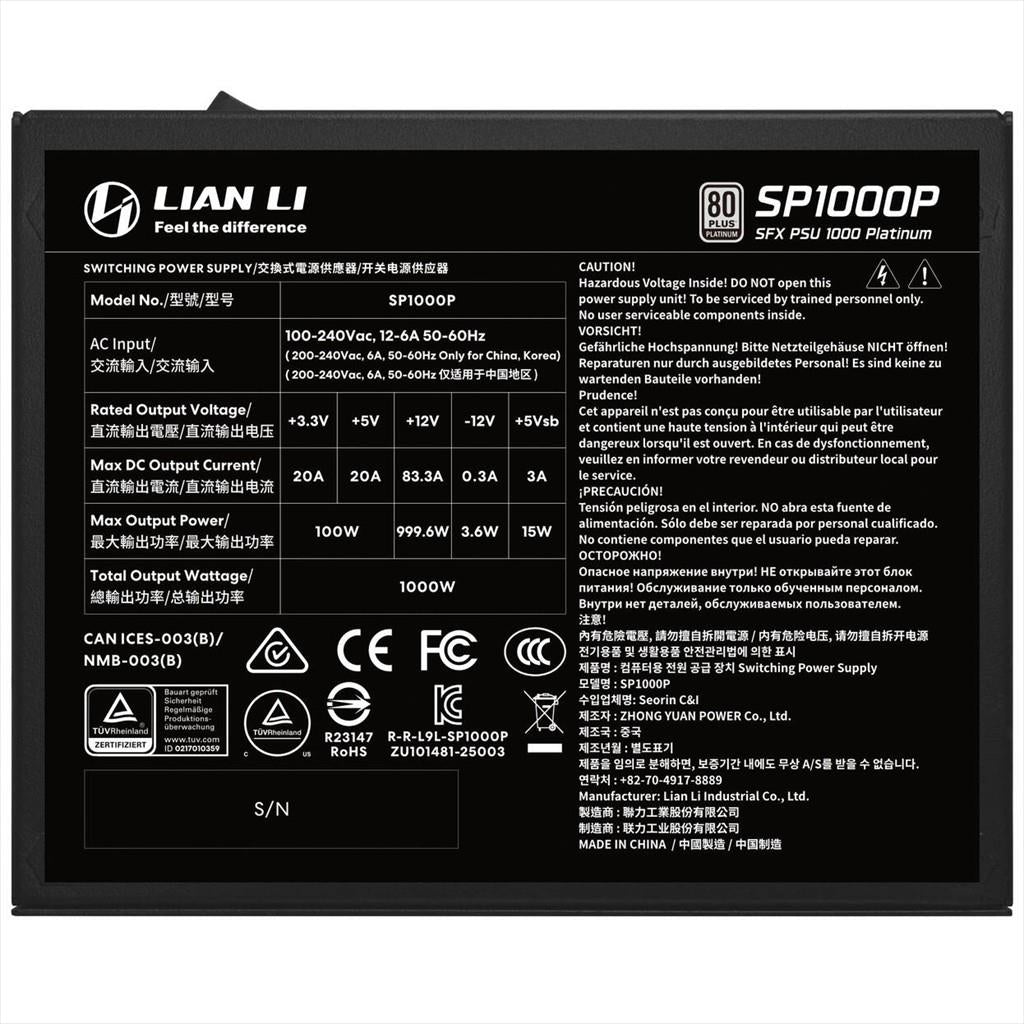 PSU 1000W LIAN LI SFX SP1000P 80+ PLATINUM, FULL MODULAR, BLACK, SP1000P