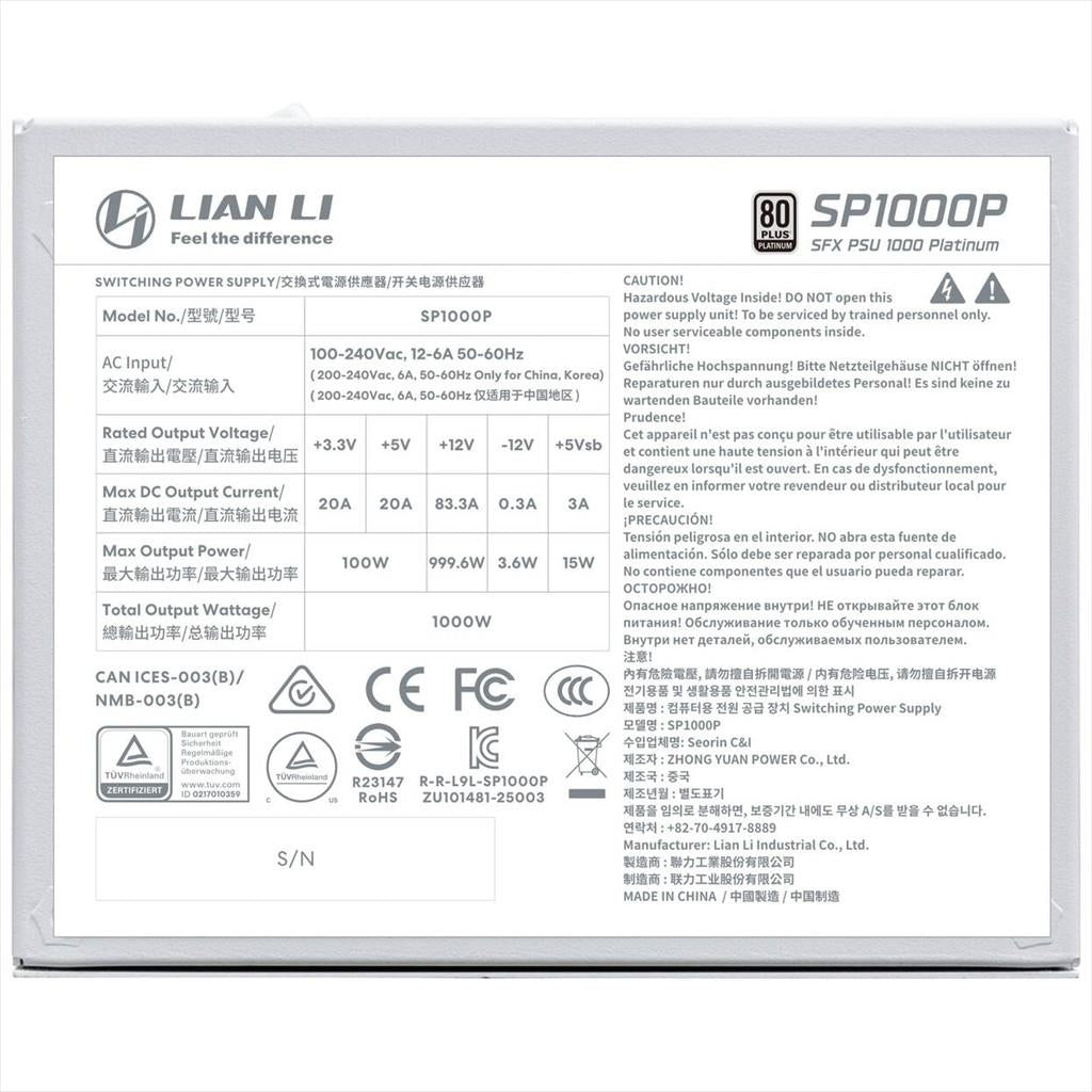 PSU 1000W LIAN LI SFX SP1000P 80+ PLATINUM, FULL MODULAR, WHITE, SP1000P