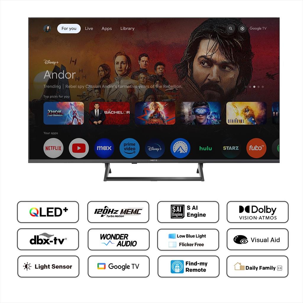 CE TV LED SMART 50" METZ TV,  QLED UHD, 4K, 120Hz, HDMI, USB, GOOGLE TV, Black, 50MQF7500Z
