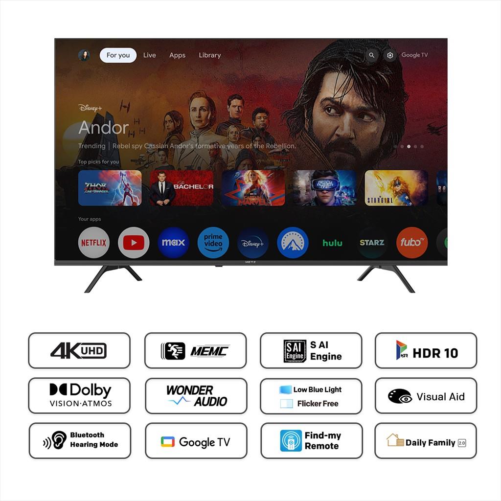 CE TV LED SMART 55" METZ TV,  Direct LED UHD, 4K, 120Hz, HDMI, USB, GOOGLE TV, FRAMELESS, Black, 55MUF7000Z