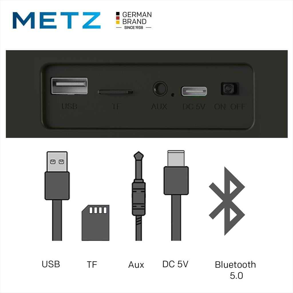 SPEAKERS 2.0 SOUNDBAR METZ Bluetooth, Type-C, 3.5mm, SD/microSD slot, FM Radio, (10W), up to 4h battery, Black, MEBS60
