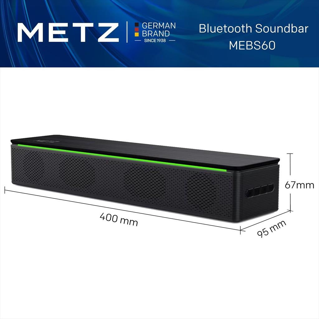 SPEAKERS 2.0 SOUNDBAR METZ Bluetooth, Type-C, 3.5mm, SD/microSD slot, FM Radio, (10W), up to 4h battery, Black, MEBS60