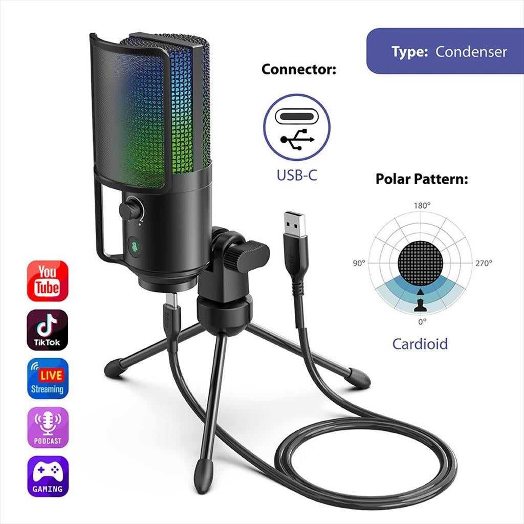 MICROPHONE FIFINE K669 PRO2 RGB, w/STAND, USB Type-C, 2.0m cable, Black, K669pro2
