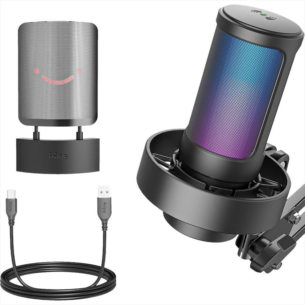 MICROPHONE FIFINE A8T RGB, w/ARM, USB Type-C, 2.0m cable, Black, A8T