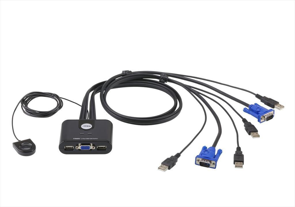 KVM Switch 2port, USB, w/ KVM set, Remote Port Selector, ATEN, CS22U-AT