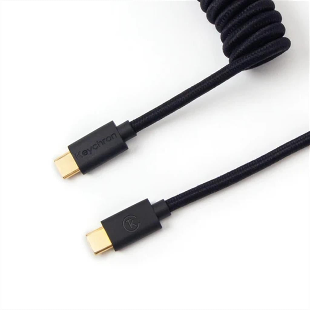 KEYBOARD ACCESSORY KEYCHRON COILED AVIATOR CUSTOM CABLE (Type-C to Type-C) w/adapter type-A to Type-C, Black