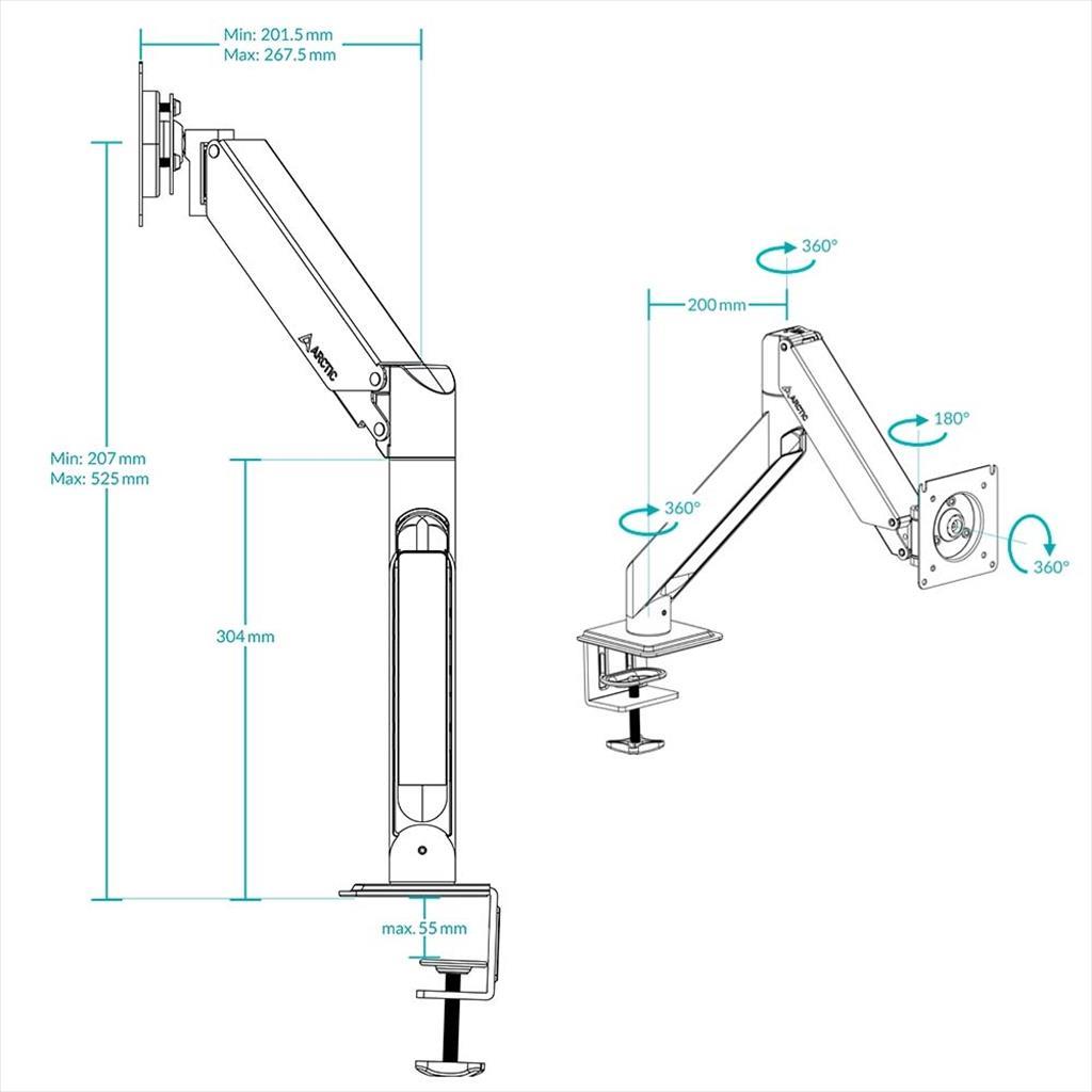 MONITOR STAND ARCTIC X1-3D GAS SPRING, 1 MONITOR, up to 43",VESA 100/75mm, Tilt, Swivel, Rotation, 10kg, AEMNT00062A