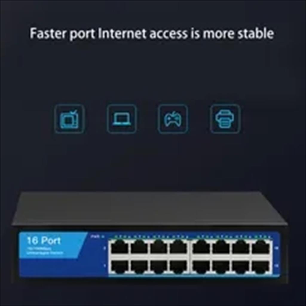 NET Switch DIEWU 16-port 10/100 TXE187, METAL